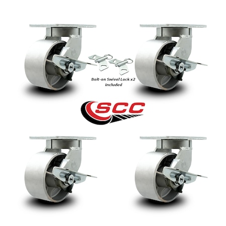 Service Caster 6 Inch Extra Heavy Duty Semi Steel Cast Iron Caster Brakes 2 Swivel Locks, 4PK SCC-KP92S630-SSR-SLB-BSL-2-SLB-2